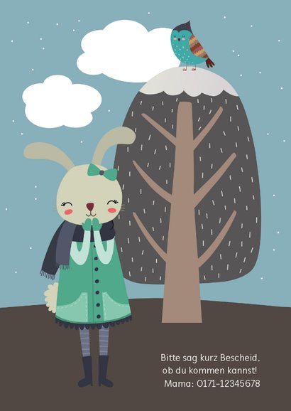 Einladung Kindergeburtstag Winterlandschaft & Hasenmädchen 2