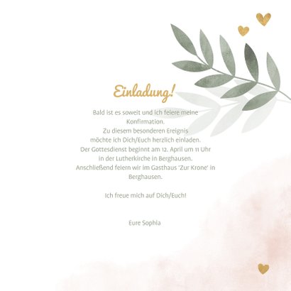 Einladung Konfirmation botanisch mit Herzen und Foto 3