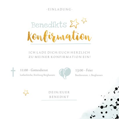 Einladung Konfirmation im Aquarelllook mit Foto und Sternen 3