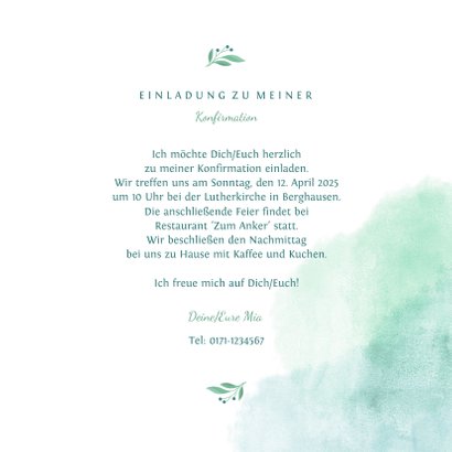 Einladung Konfirmation Taube und Wasserfarbe Foto innen 3