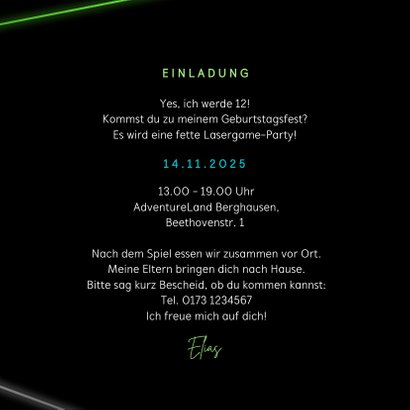 Einladung Laserparty Laserstrahlen grün 3