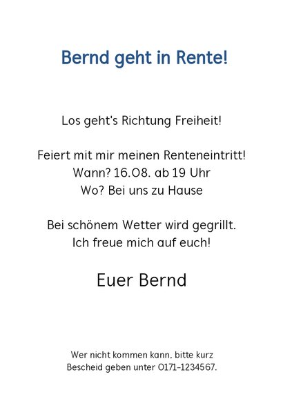 Einladung Ruhestand Ab in die Freiheit 3