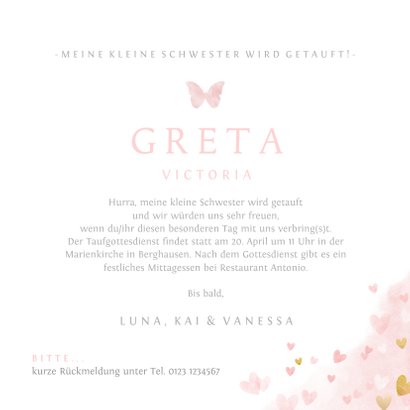 Einladung Taufe kleine & große Schwester rosa 3