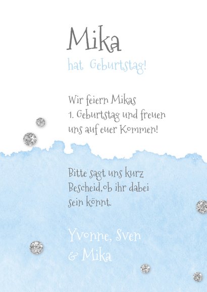 Einladung zum 1. Geburtstag blau Silberballon und Foto 3