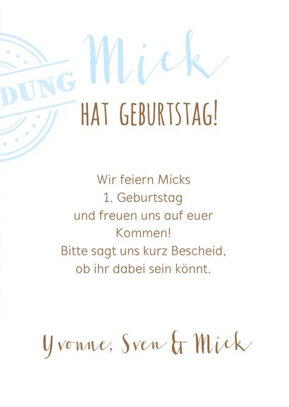 Einladung zum 1. Geburtstag Blue Sweetheart 3