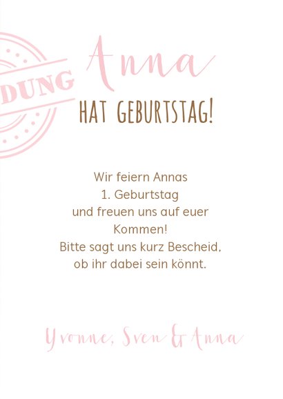 Einladung zum 1. Geburtstag Pink Sweetheart 3