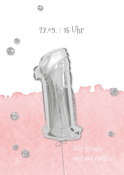 Einladung zum 1. Geburtstag Silberballon und Foto 2