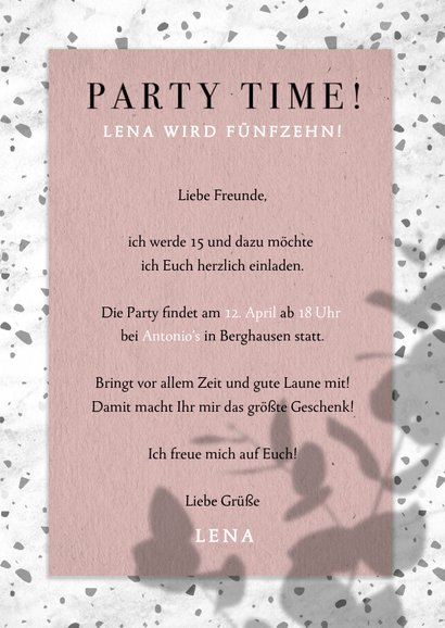 Einladung zum 15. Geburtstag im Terrazzo Look 3