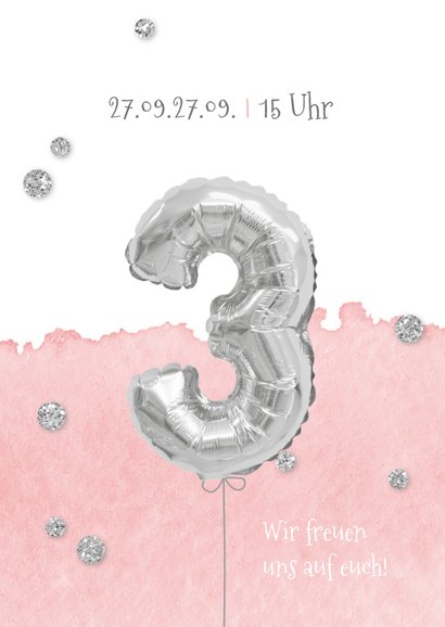Einladung zum 3. Geburtstag mit Foto und Silberballon 2