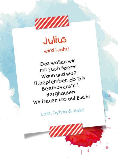 Einladung zum Geburtstag Foto und Farbkleckse 3