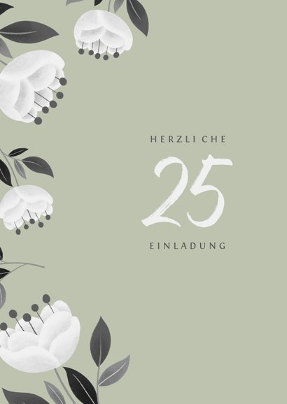 Einladung zum Hochzeitsjubiläum grün mit weißen Blumen 2