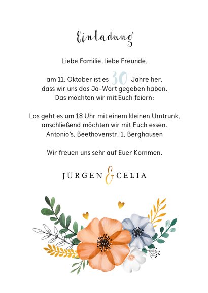 Einladung zum Hochzeitsjubiläum Mohnblumen 3