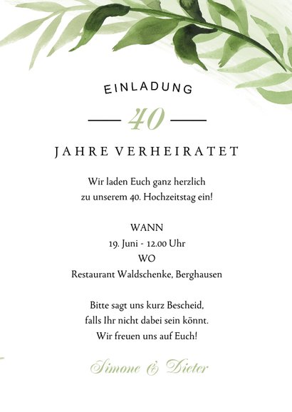 Einladung Zum Hochzeitstag Botanisch Mit Foto Kaartje2go