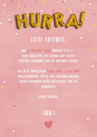 Einladung zum Kindergeburtstag 1 als Luftballon rosa 3