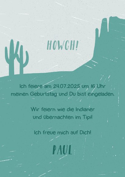 Einladung zum Kindergeburtstag blau Indianer-Party 3