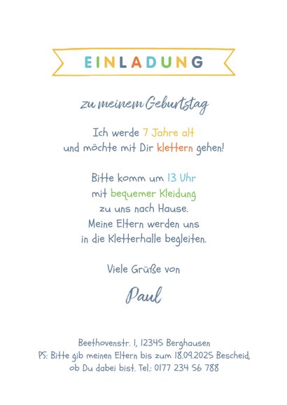 Einladung zum Kindergeburtstag Foto Kletterparty 3
