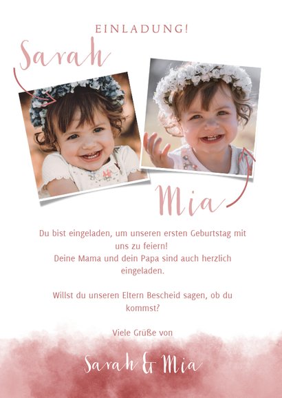 Einladung zum Kindergeburtstag für Zwillinge rosa 3