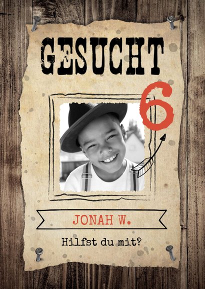 Einladung zum Kindergeburtstag 'Gesucht' Cowboy 2