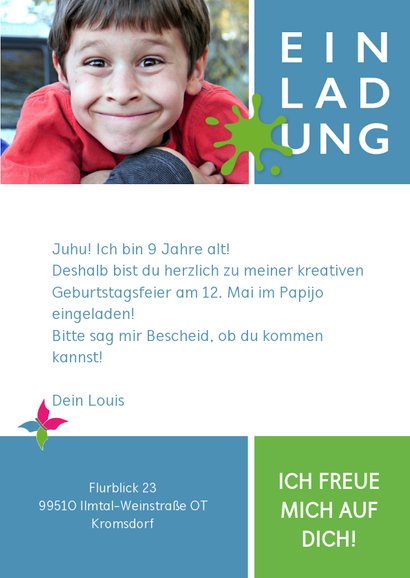 Einladung zum Kindergeburtstag im Papijo blau 3
