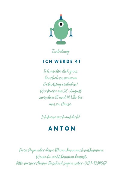 Einladung zum Kindergeburtstag Kleiner Roboter 3
