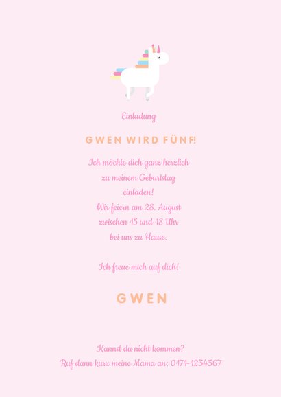Einladung zum Kindergeburtstag Little Unicorn 3