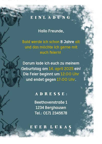 Einladung zum Kindergeburtstag mit Käfern 3