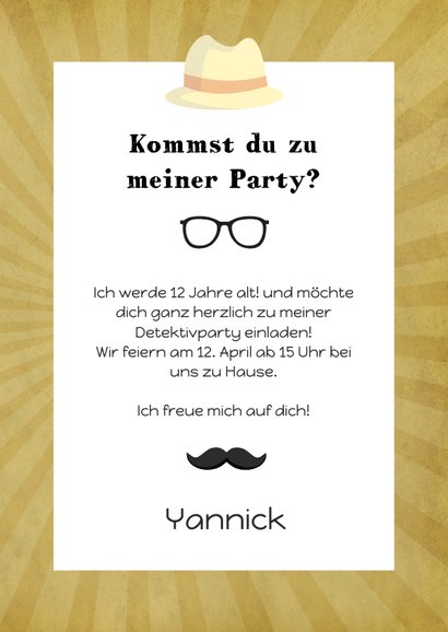 Einladung zum Kindergeburtstag Moustache beige 3