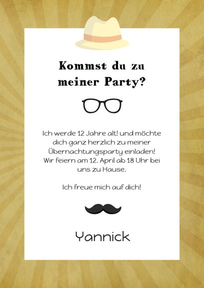 Einladung zum Kindergeburtstag Moustache beige 3