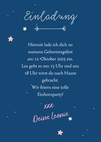 Einladung zum Kindergeburtstag Unicorns forever 3