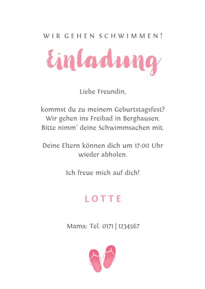 Einladung zum Schwimm-Kindergeburtstag Flamingo 3