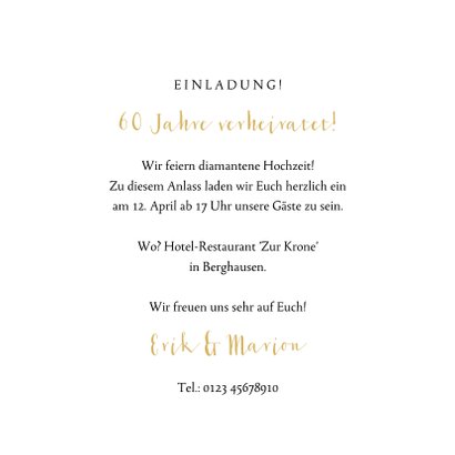 Einladung zur diamantenen Hochzeit mit Foto und Blumen 3