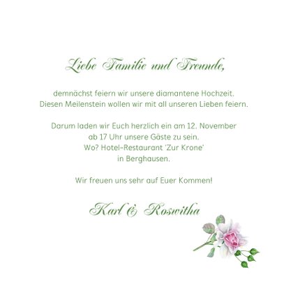 Einladung Zur Diamantenen Hochzeit Rosenstrauss Kaartje2go
