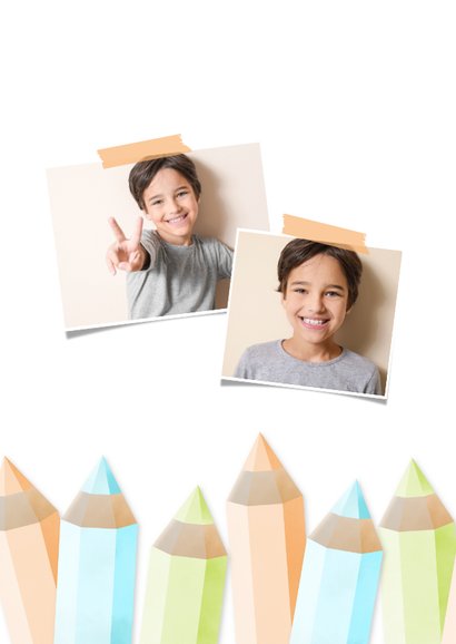 Einladung zur Einschulung eigenes Foto Buntstifte orange 2