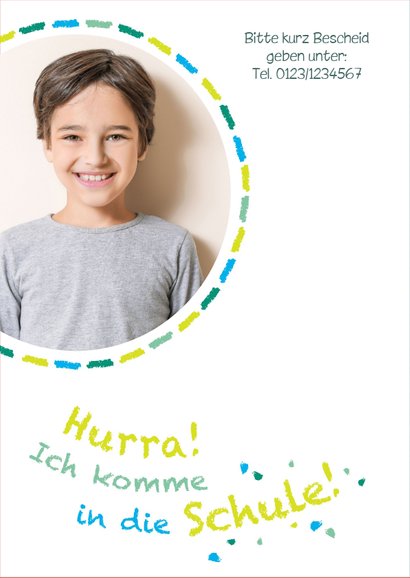 Einladung zur Einschulung Fotos Schultafel grünblau 2