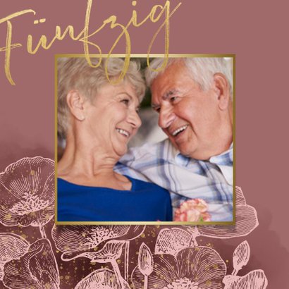 Einladung zur goldenen Hochzeit Blumen in rosé 2
