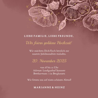 Einladung zur goldenen Hochzeit Blumen in rosé 3