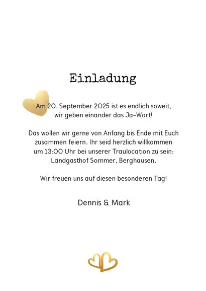 Einladung zur Hochzeit Mr. & Mr. Buchstaben in Goldlook 3