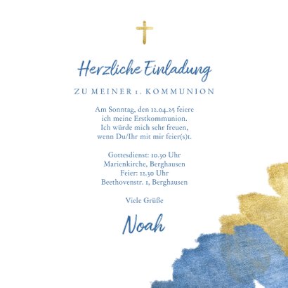 Einladung zur Kommunion blaue Metallic-Akzente und Foto 3