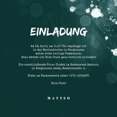 Einladung zur Kommunion Fotocollage & Farbpritzer 3