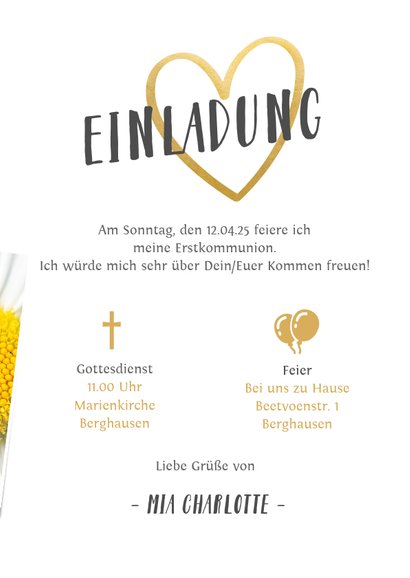 Einladung zur Kommunion Fotocollage und Goldherz 3