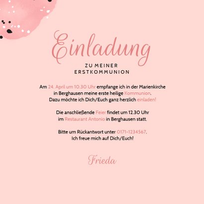 Einladung zur Kommunion rosa mit Foto 3