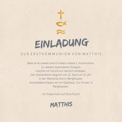Einladung zur Kommunion Symbole in Gold 3