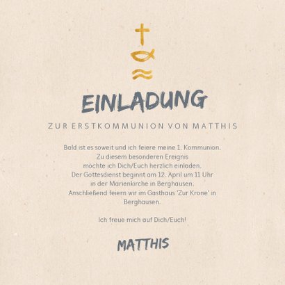 Einladung zur Kommunion Symbole in Gold 3