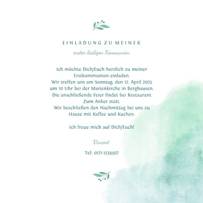 Einladung zur Kommunion Taube botanisch Wasserfarbe 3
