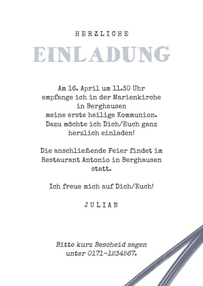 Einladung zur Kommunionsfeier Foto & graue Konfetti 3