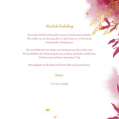 Einladung zur Konfirmation botanisch pink Foto innen 3