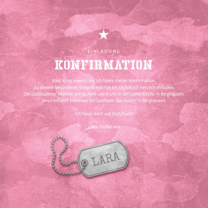 Einladung zur Konfirmation Foto Military rosa 3