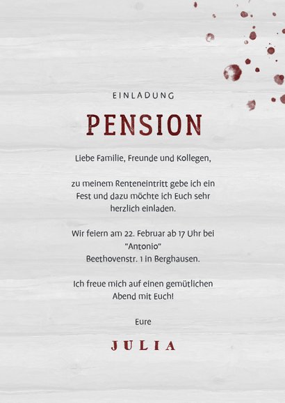 Einladung zur Rentnerfeier Weinglas mit Alter 3