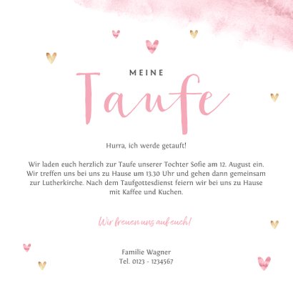 Einladung zur Taufe Aquarell mit Foto, Herzen und Elefant 3