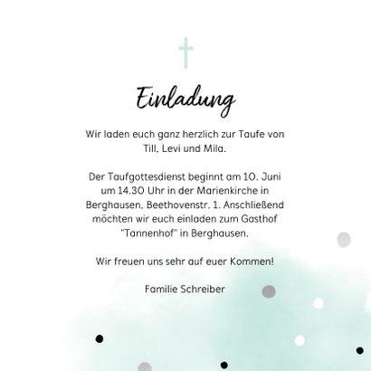 Einladung zur Taufe Drilling Aquarell rosagrün 3